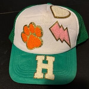 Kids Green and White Cap with Patches